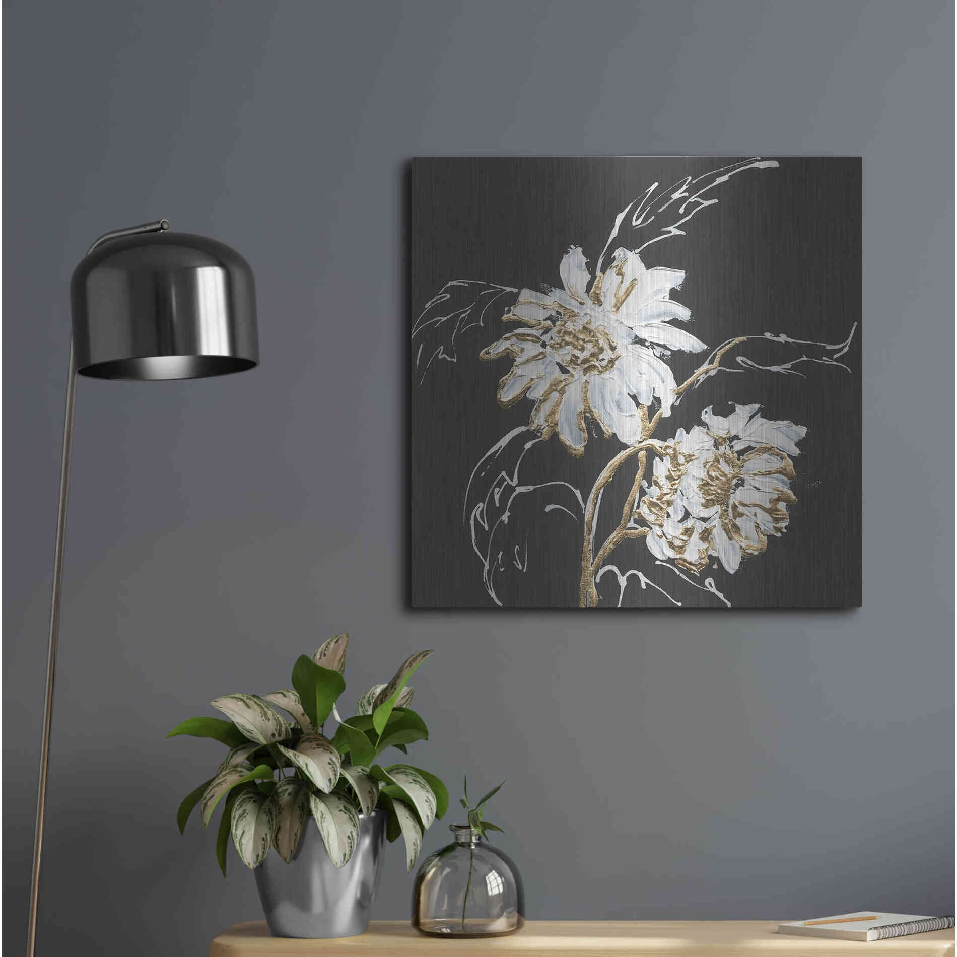 Luxe Metal Art 'Gilded Sunflowers' by Chris Paschke, Metal Wall Art,24x24