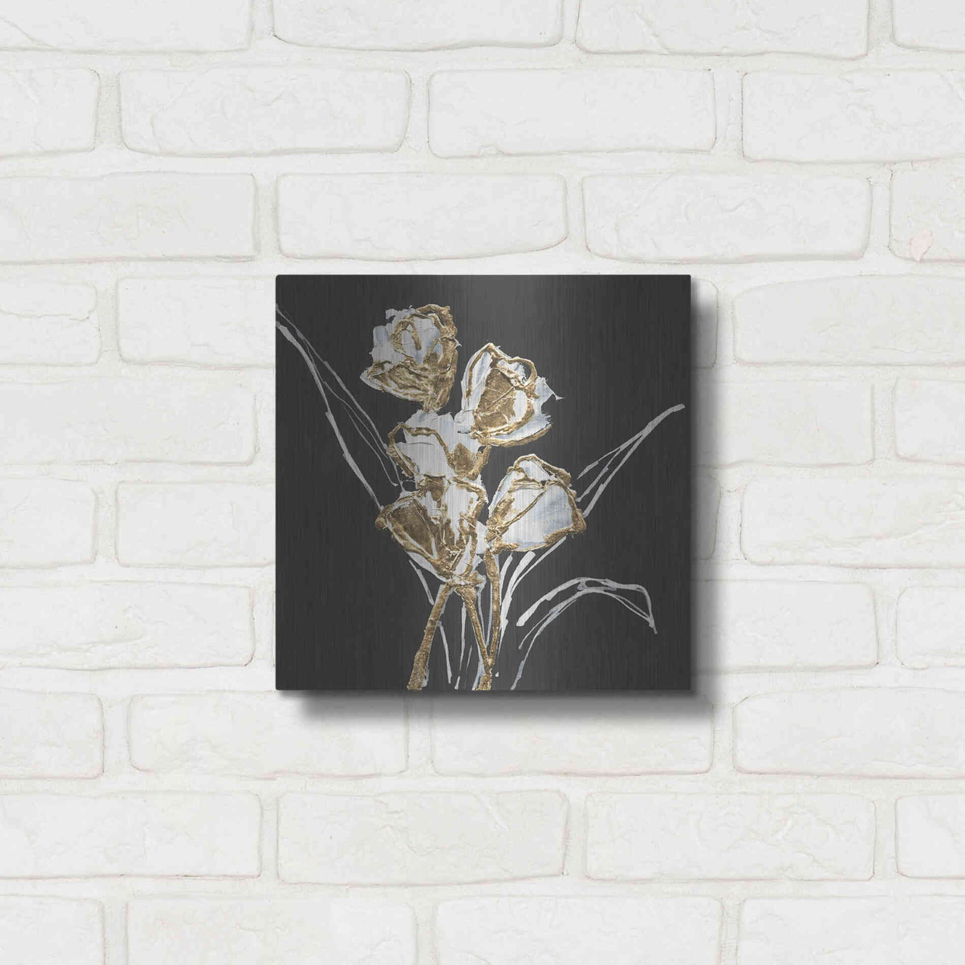 Luxe Metal Art 'Gilded Tulips' by Chris Paschke, Metal Wall Art,12x12