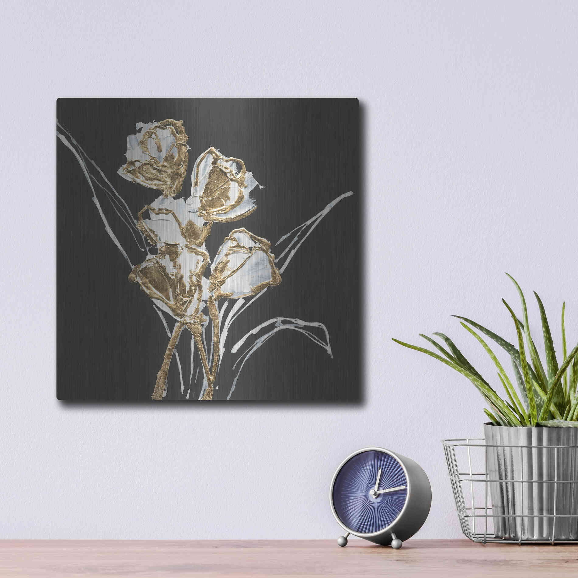 Luxe Metal Art 'Gilded Tulips' by Chris Paschke, Metal Wall Art,12x12
