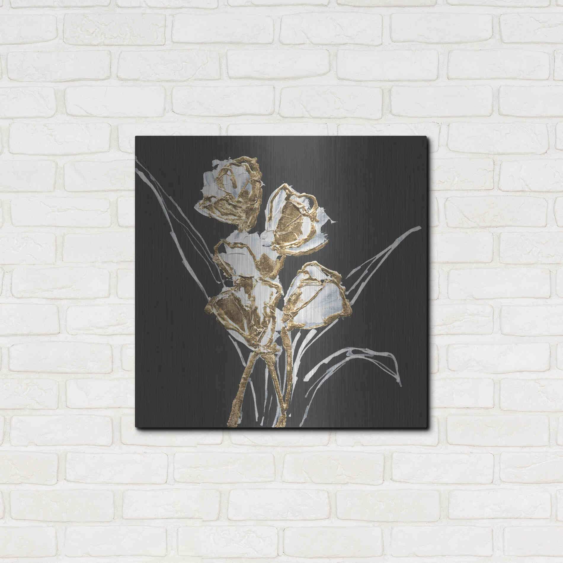 Luxe Metal Art 'Gilded Tulips' by Chris Paschke, Metal Wall Art,24x24