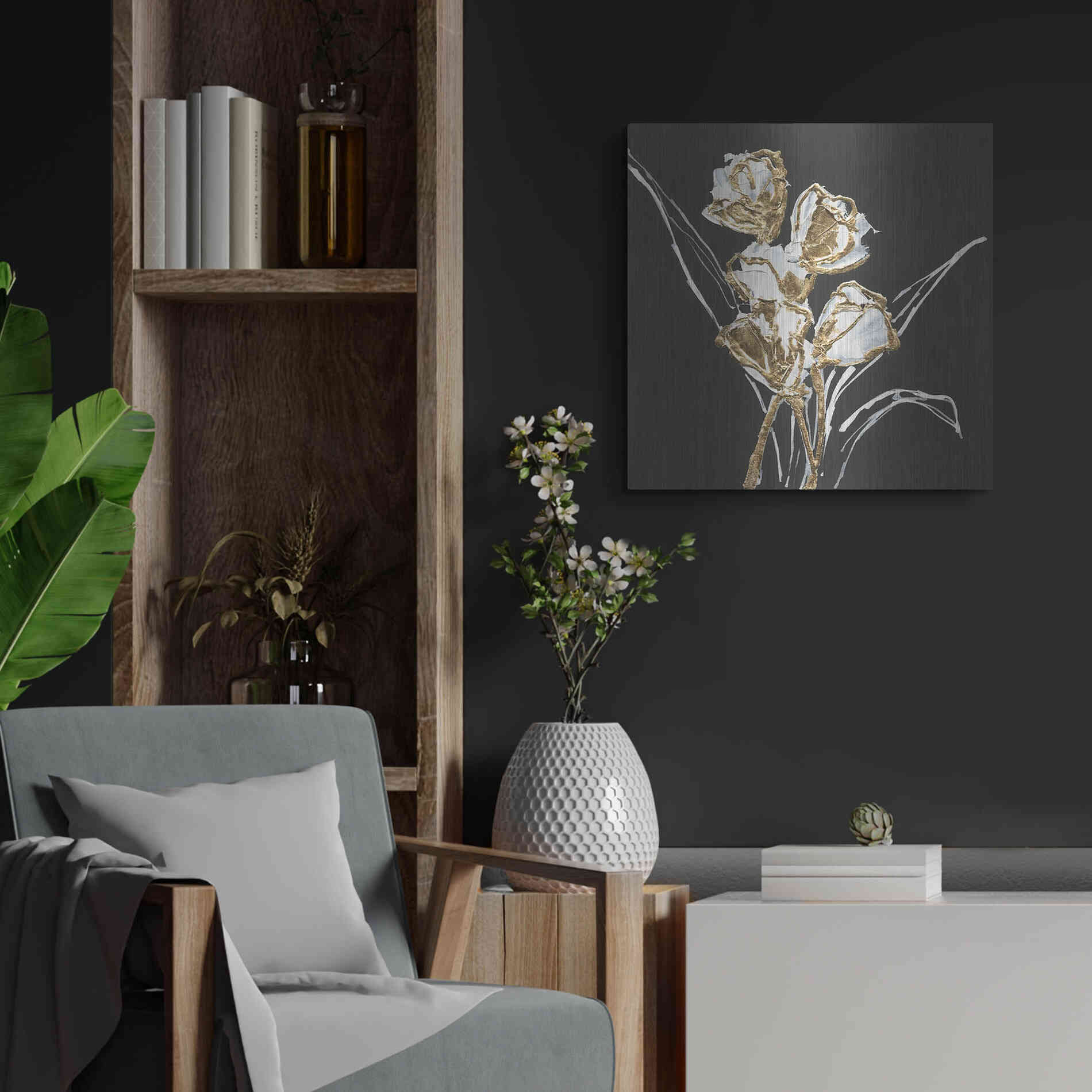 Luxe Metal Art 'Gilded Tulips' by Chris Paschke, Metal Wall Art,24x24