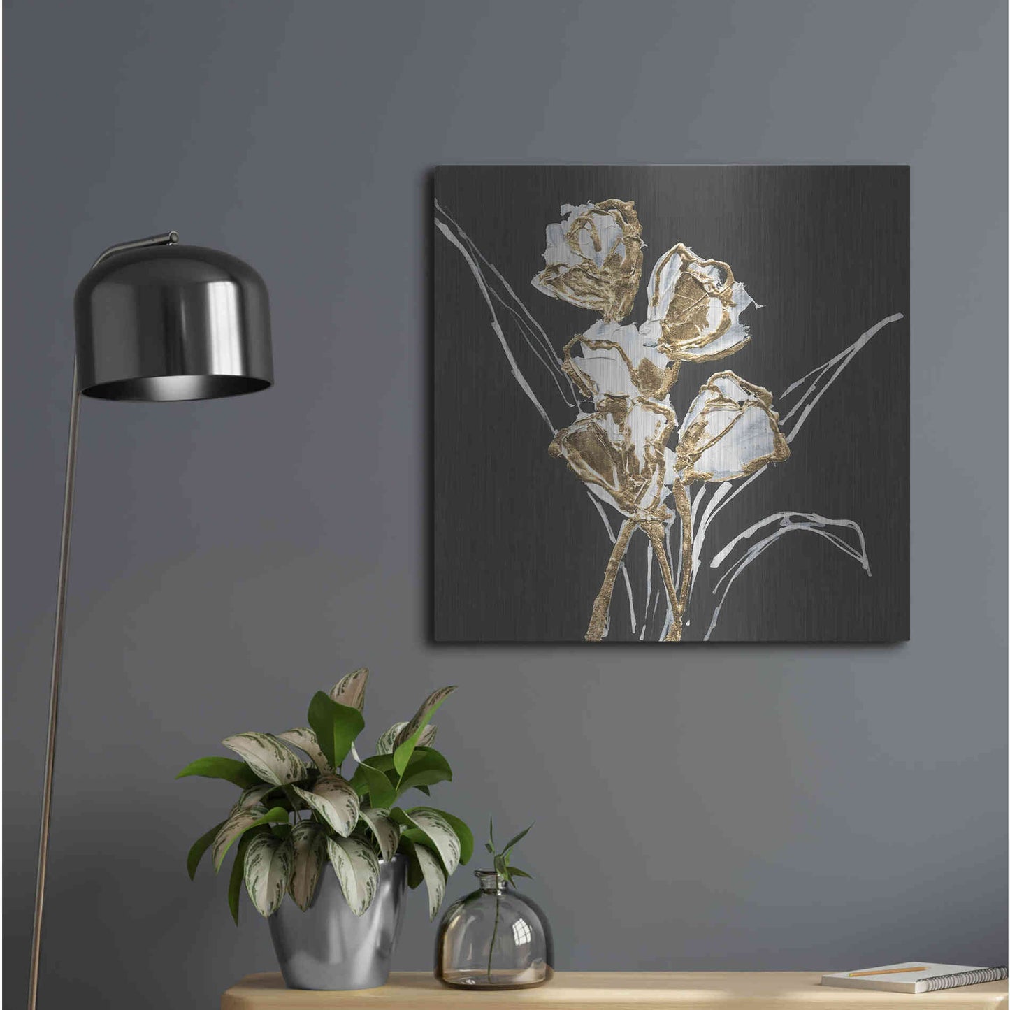 Luxe Metal Art 'Gilded Tulips' by Chris Paschke, Metal Wall Art,24x24