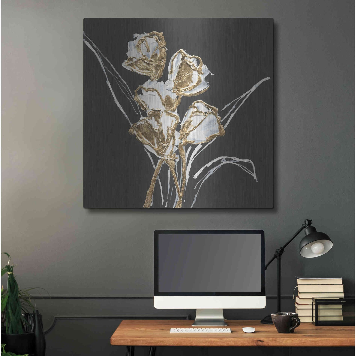 Luxe Metal Art 'Gilded Tulips' by Chris Paschke, Metal Wall Art,36x36
