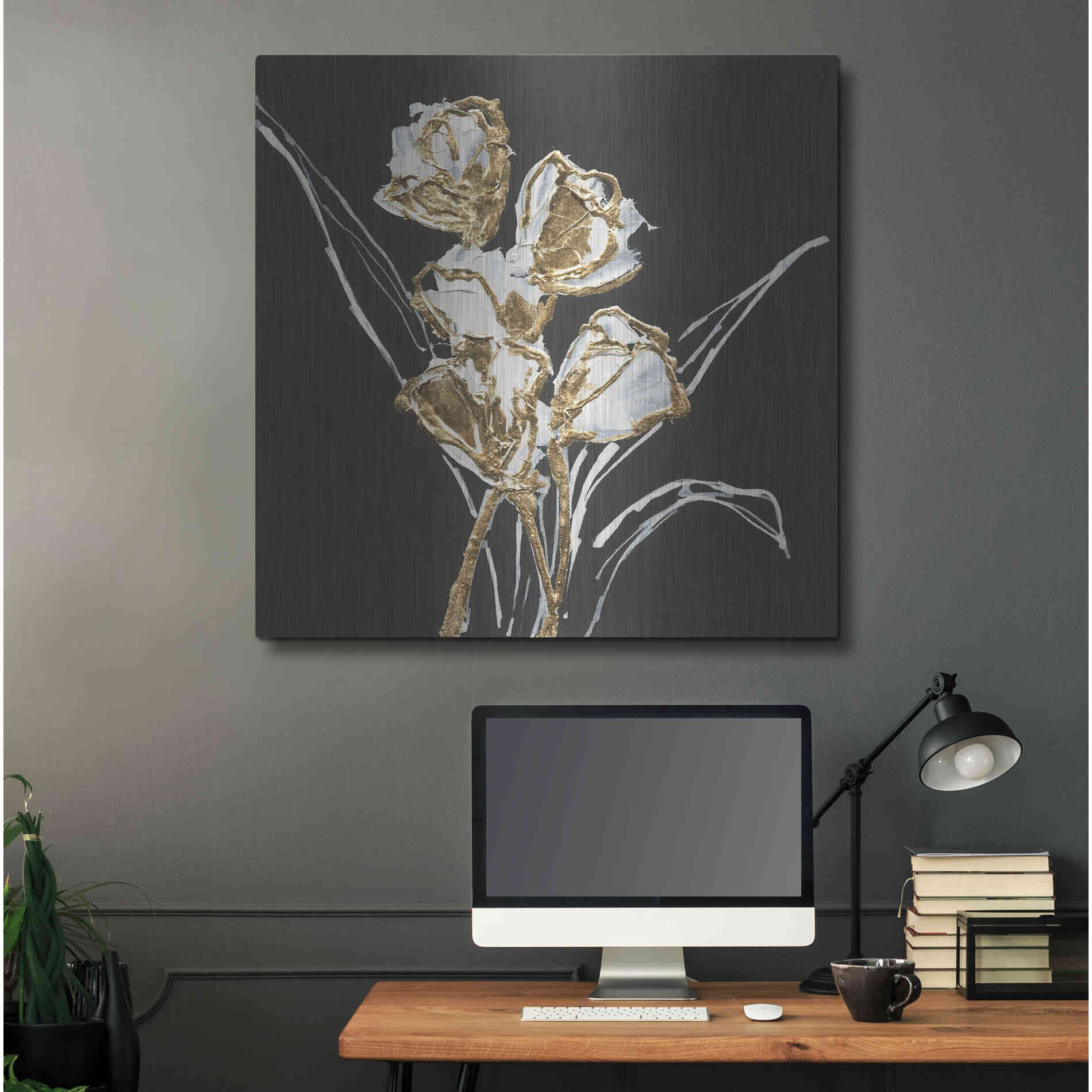 Luxe Metal Art 'Gilded Tulips' by Chris Paschke, Metal Wall Art,36x36