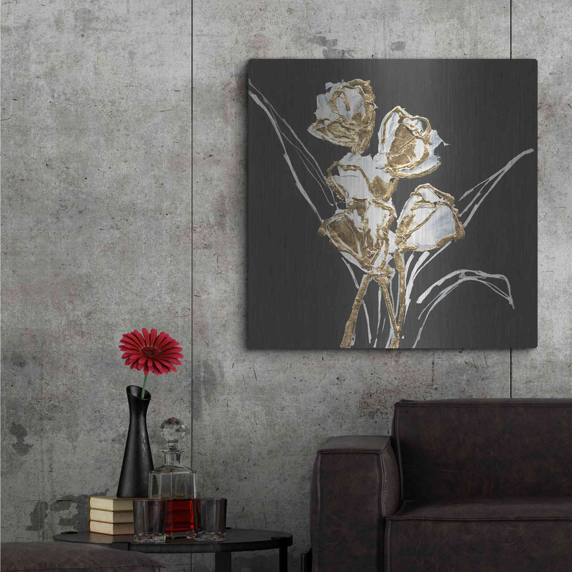 Luxe Metal Art 'Gilded Tulips' by Chris Paschke, Metal Wall Art,36x36