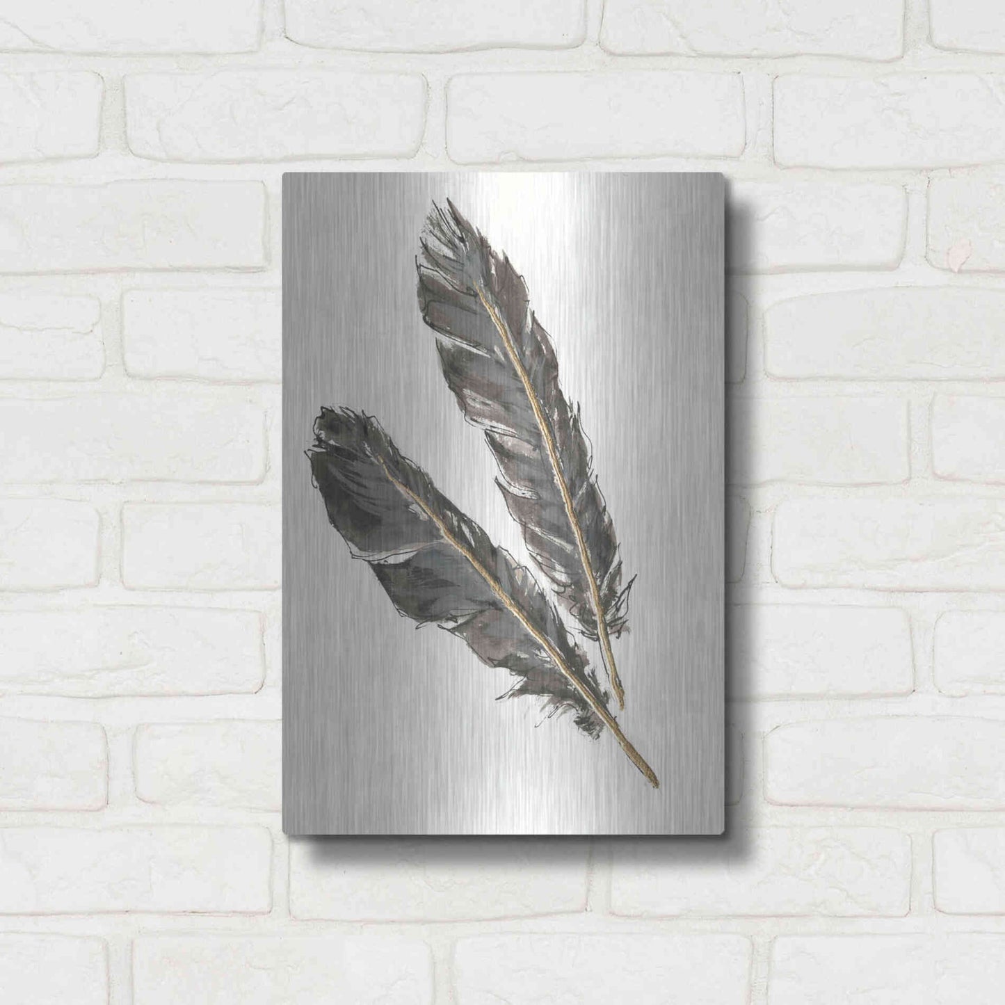 Luxe Metal Art 'Gold Feathers III' by Chris Paschke, Metal Wall Art,12x16
