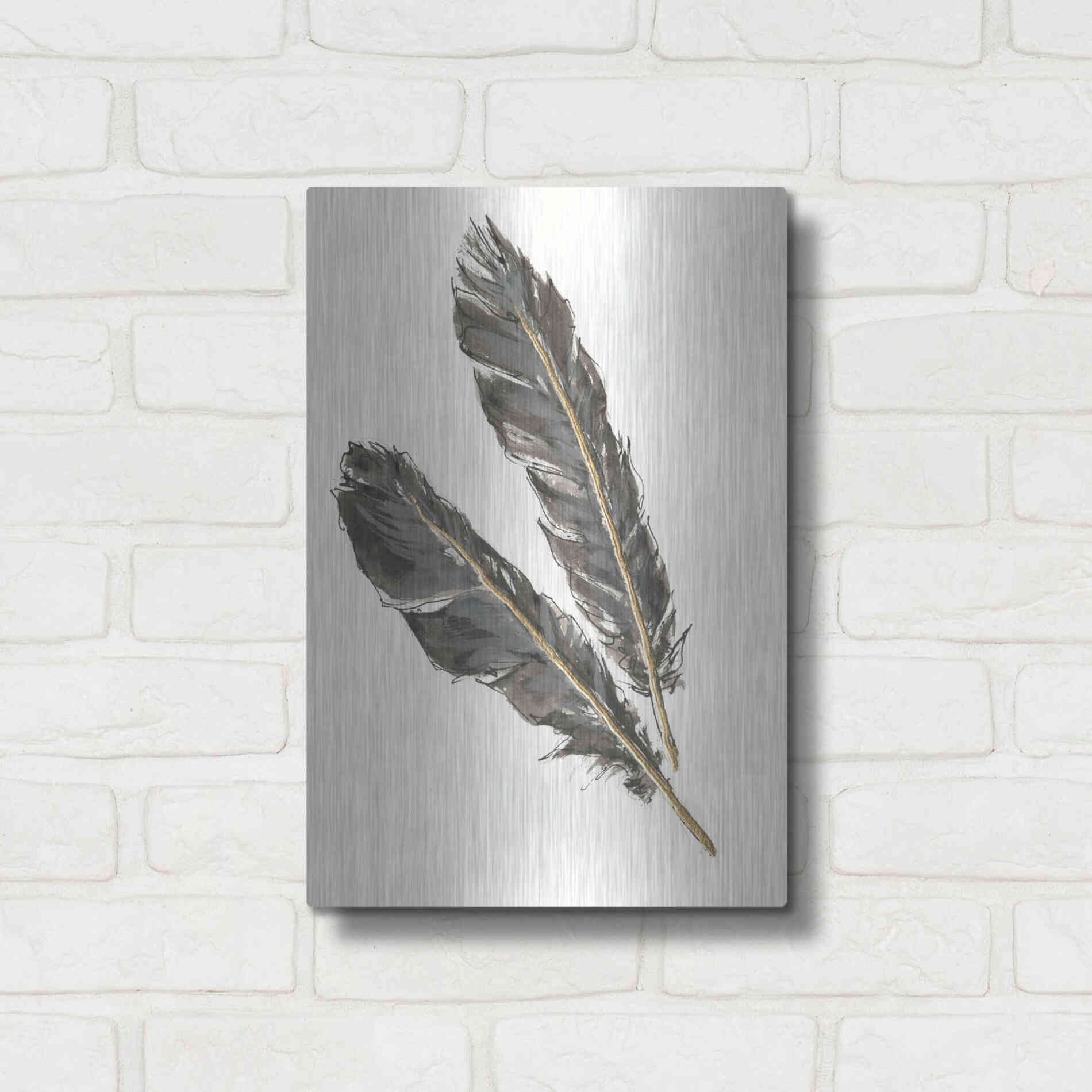 Luxe Metal Art 'Gold Feathers III' by Chris Paschke, Metal Wall Art,12x16