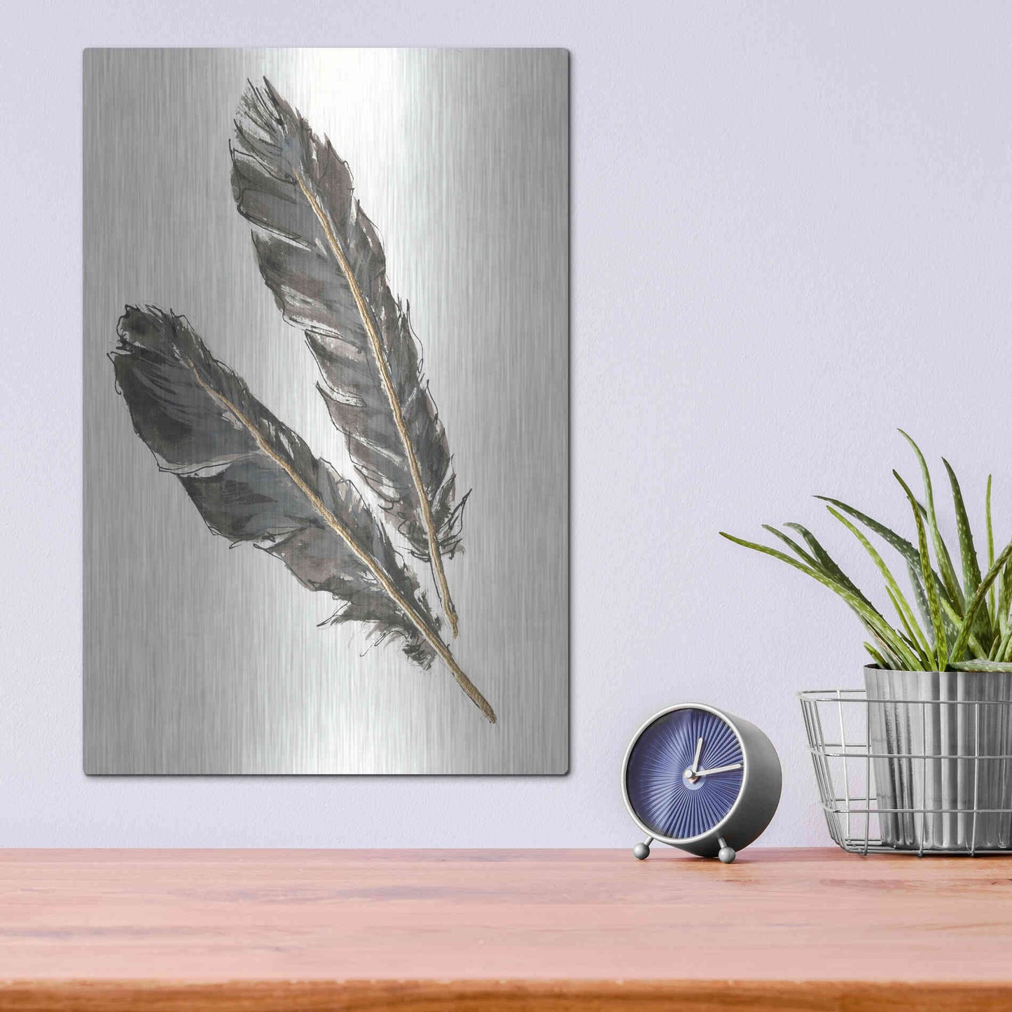 Luxe Metal Art 'Gold Feathers III' by Chris Paschke, Metal Wall Art,12x16