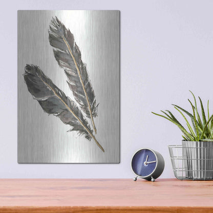 Luxe Metal Art 'Gold Feathers III' by Chris Paschke, Metal Wall Art,12x16