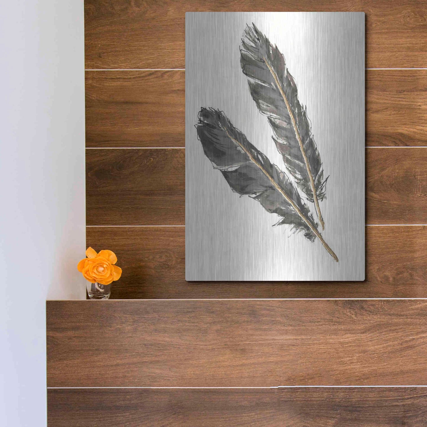 Luxe Metal Art 'Gold Feathers III' by Chris Paschke, Metal Wall Art,12x16