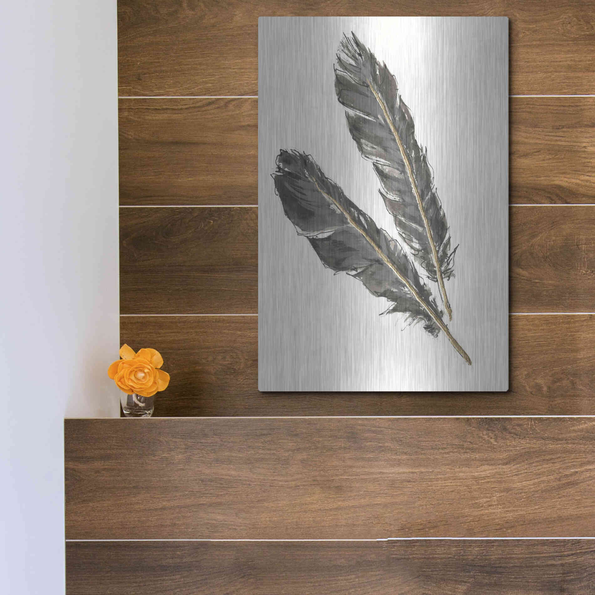 Luxe Metal Art 'Gold Feathers III' by Chris Paschke, Metal Wall Art,12x16
