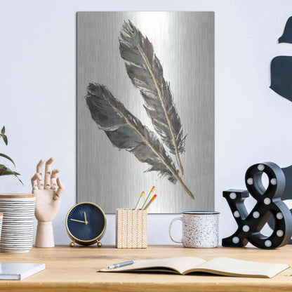 Luxe Metal Art 'Gold Feathers III' by Chris Paschke, Metal Wall Art,12x16