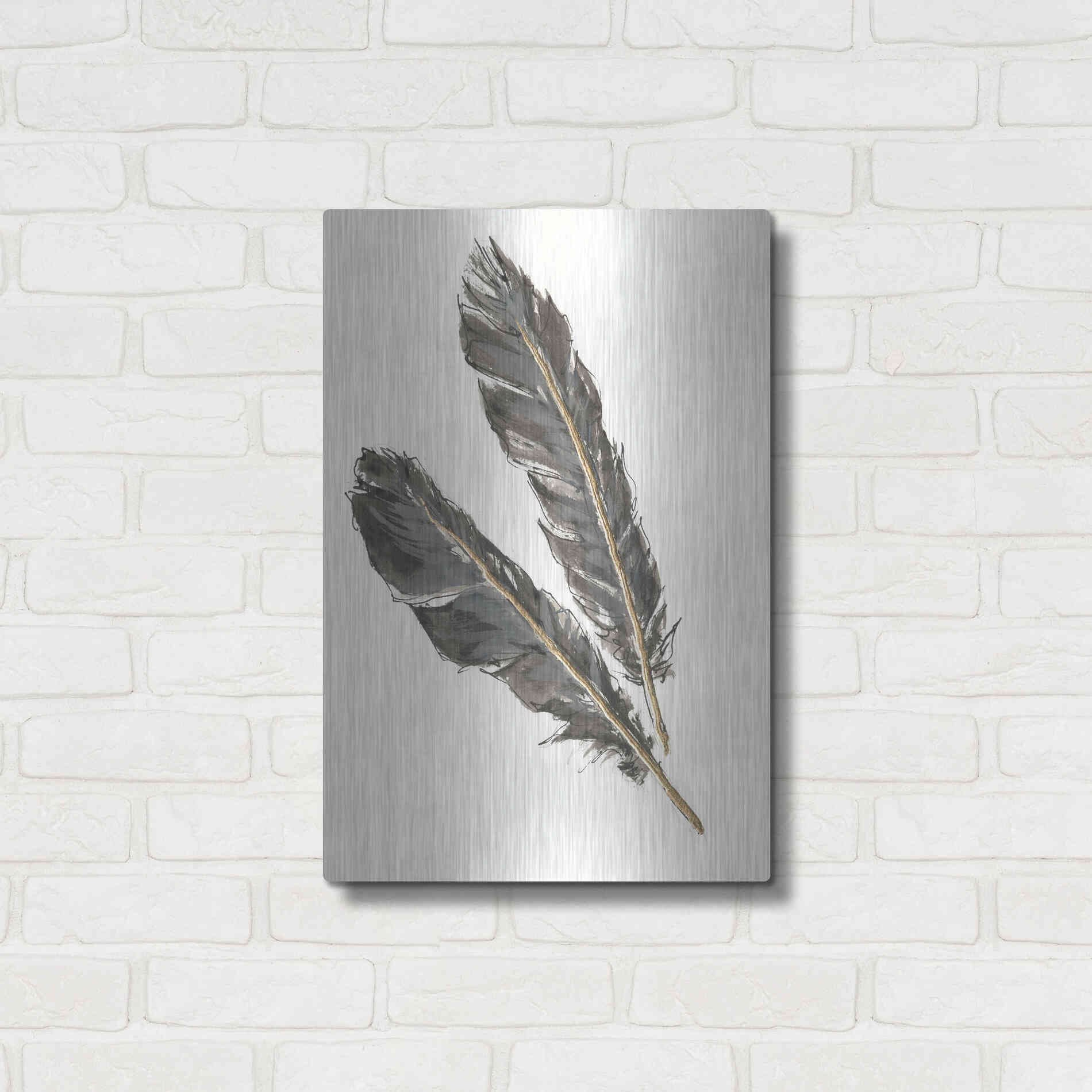 Luxe Metal Art 'Gold Feathers III' by Chris Paschke, Metal Wall Art,16x24