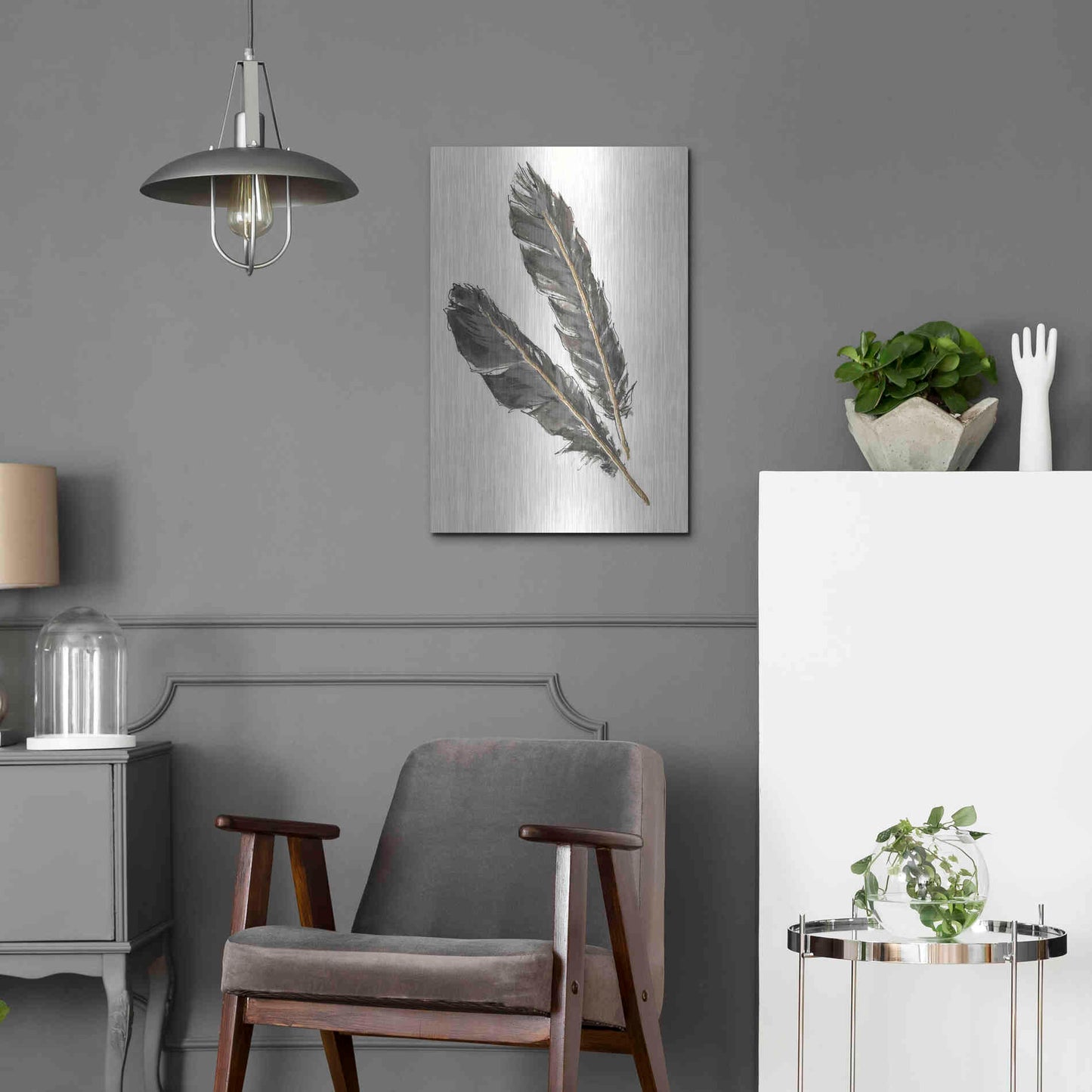 Luxe Metal Art 'Gold Feathers III' by Chris Paschke, Metal Wall Art,16x24