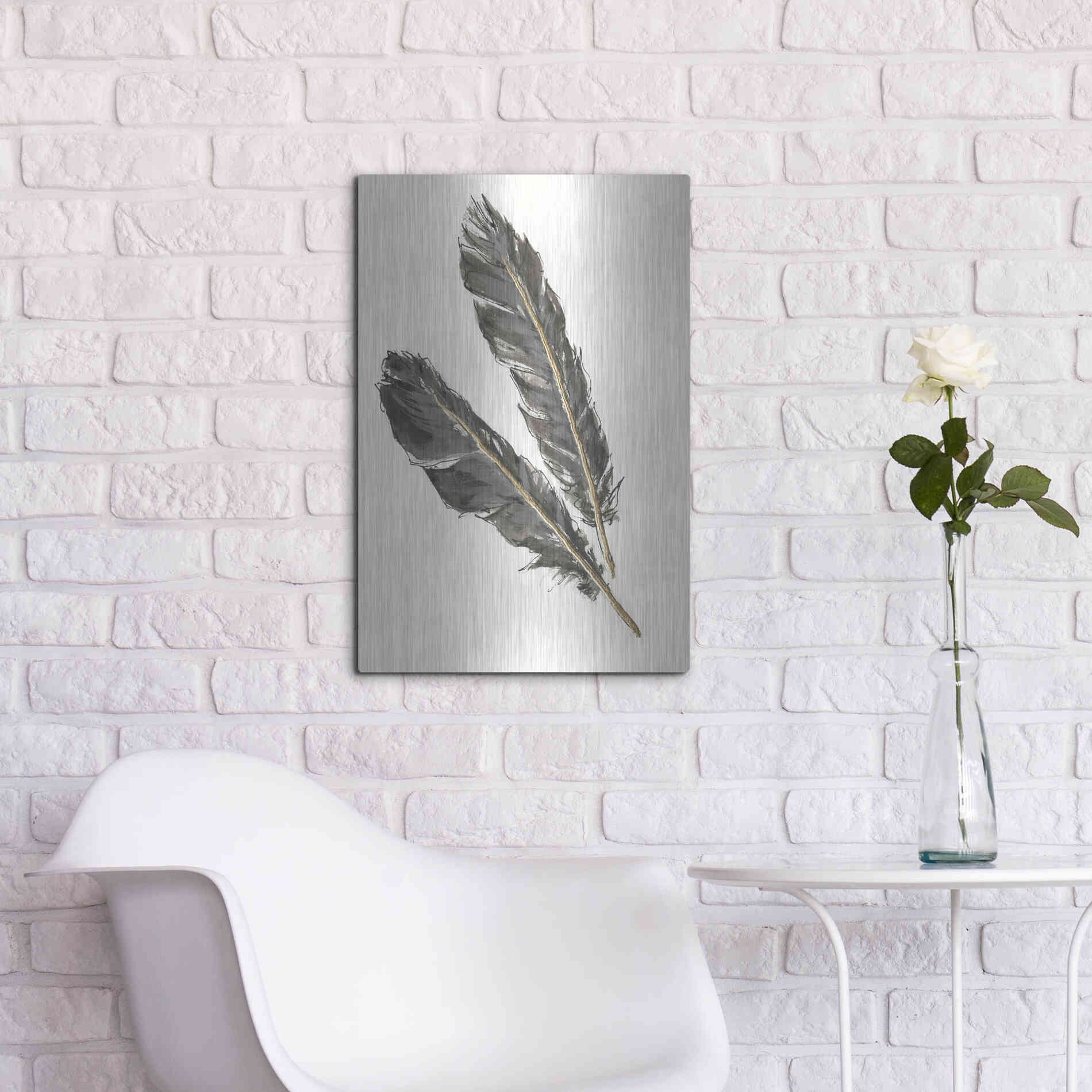 Luxe Metal Art 'Gold Feathers III' by Chris Paschke, Metal Wall Art,16x24