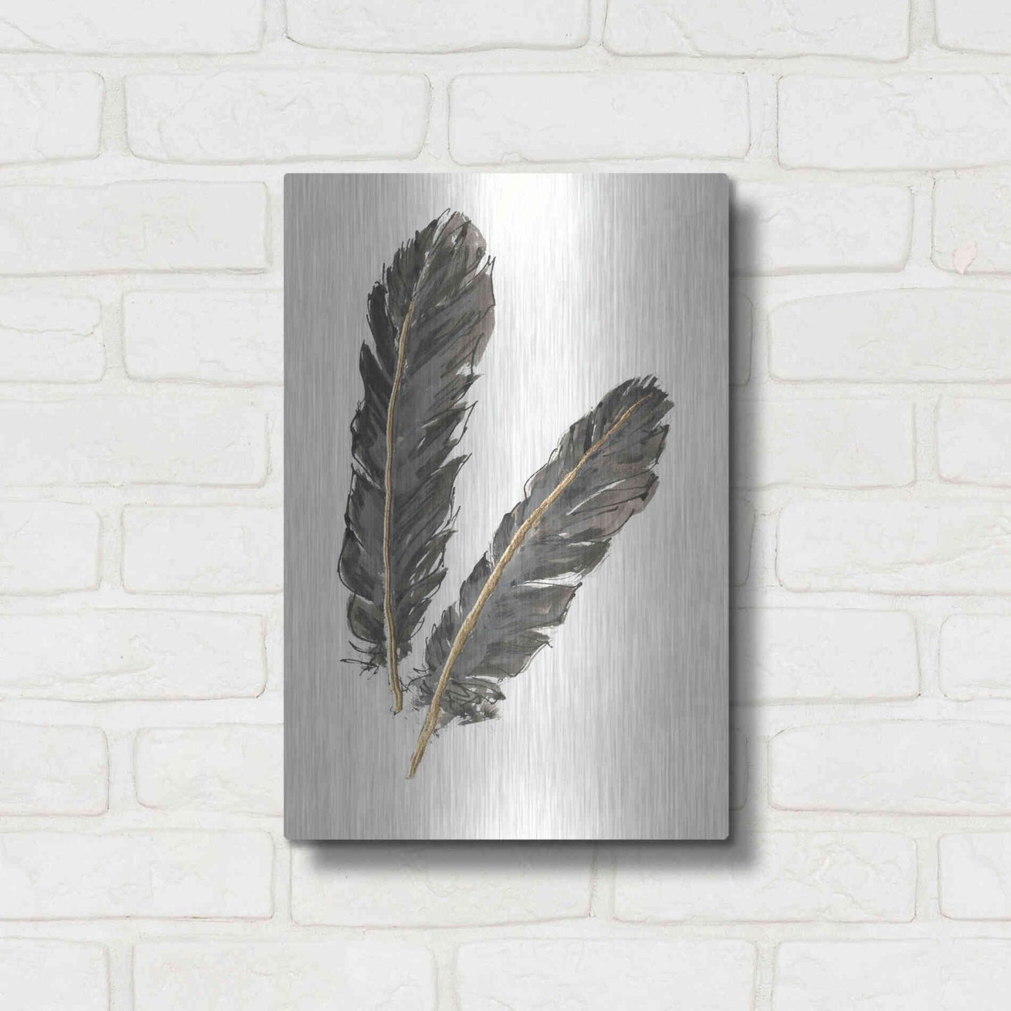 Luxe Metal Art 'Gold Feathers IV' by Chris Paschke, Metal Wall Art,12x16