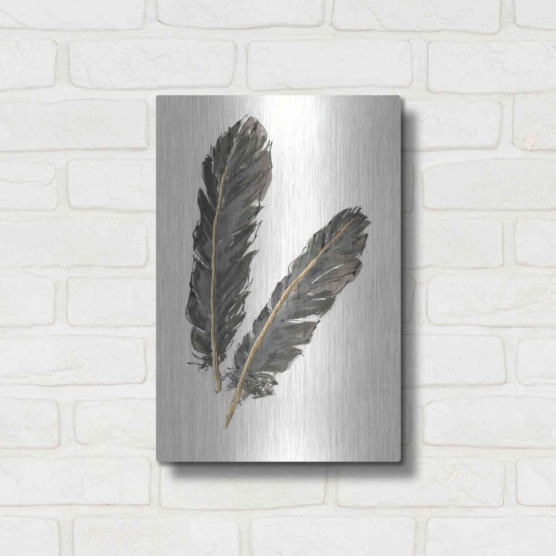 Luxe Metal Art 'Gold Feathers IV' by Chris Paschke, Metal Wall Art,12x16