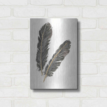 Luxe Metal Art 'Gold Feathers IV' by Chris Paschke, Metal Wall Art,12x16