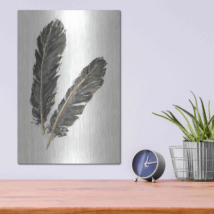 Luxe Metal Art 'Gold Feathers IV' by Chris Paschke, Metal Wall Art,12x16
