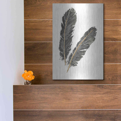 Luxe Metal Art 'Gold Feathers IV' by Chris Paschke, Metal Wall Art,12x16