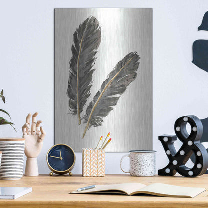 Luxe Metal Art 'Gold Feathers IV' by Chris Paschke, Metal Wall Art,12x16