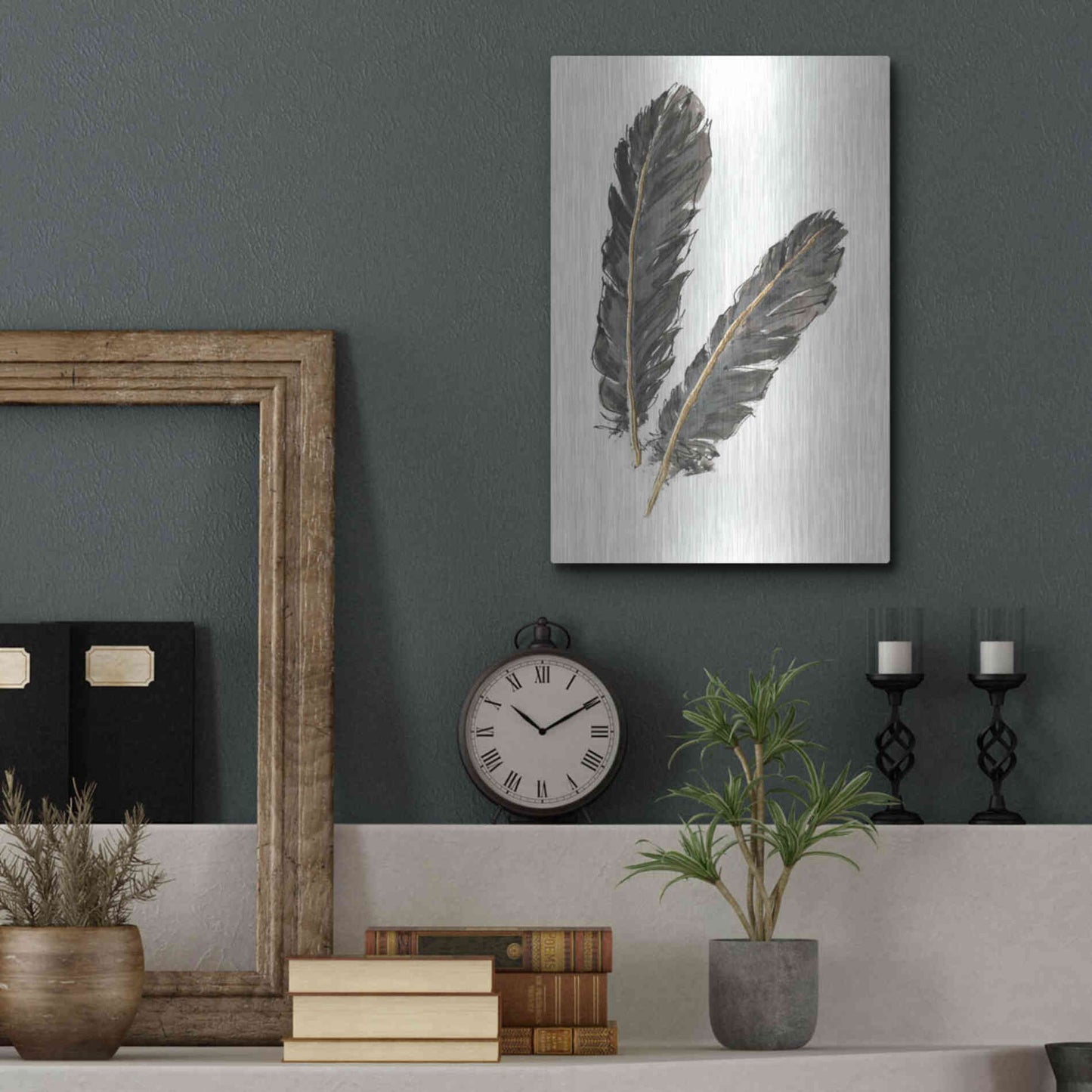 Luxe Metal Art 'Gold Feathers IV' by Chris Paschke, Metal Wall Art,12x16