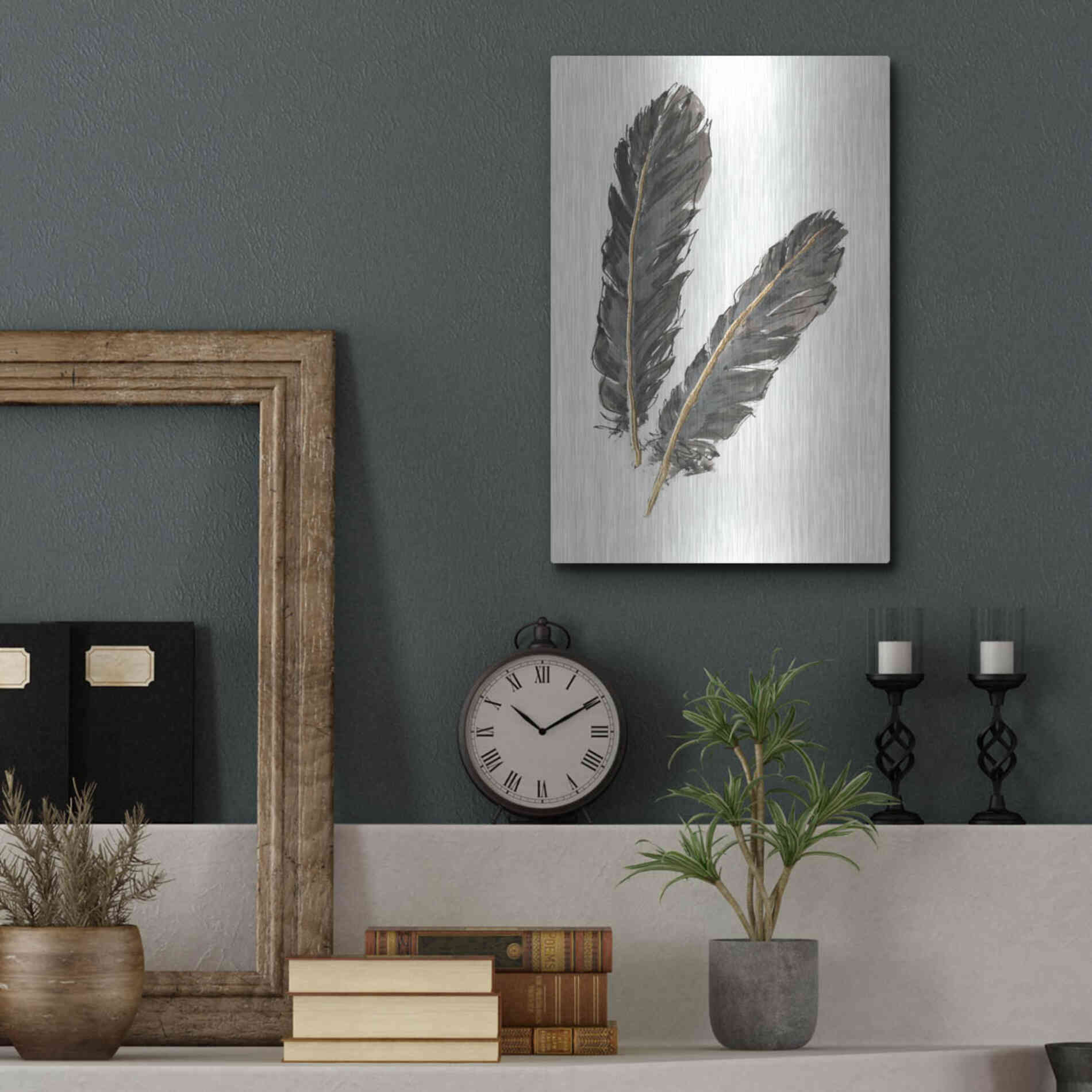 Luxe Metal Art 'Gold Feathers IV' by Chris Paschke, Metal Wall Art,12x16