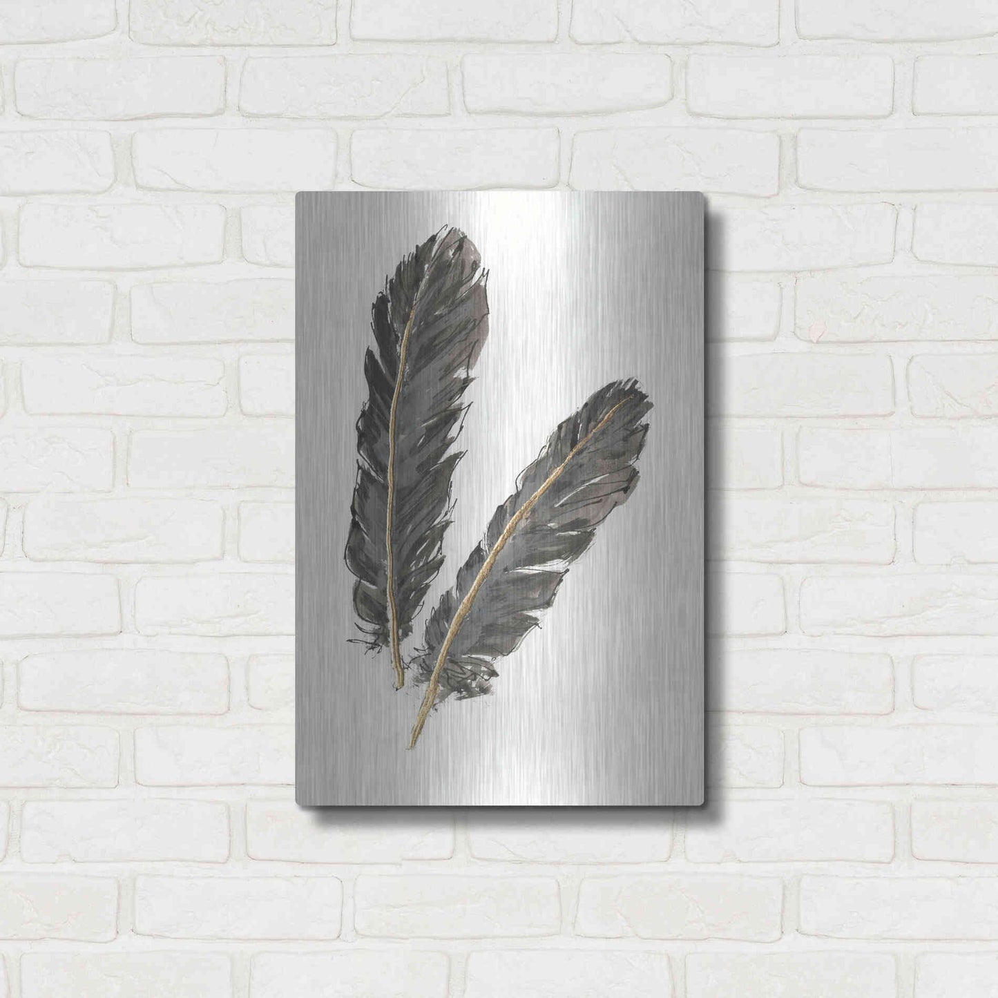 Luxe Metal Art 'Gold Feathers IV' by Chris Paschke, Metal Wall Art,16x24