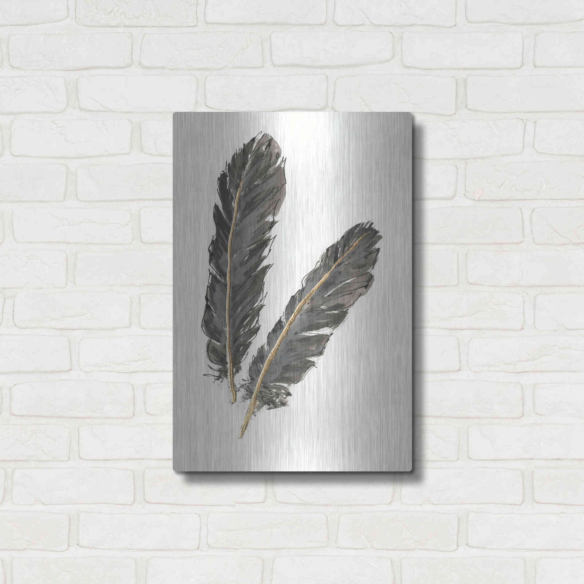 Luxe Metal Art 'Gold Feathers IV' by Chris Paschke, Metal Wall Art,16x24