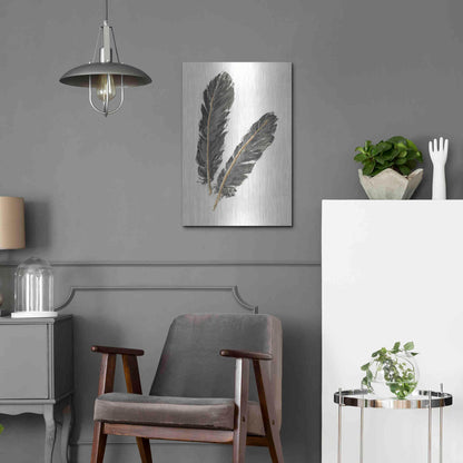 Luxe Metal Art 'Gold Feathers IV' by Chris Paschke, Metal Wall Art,16x24