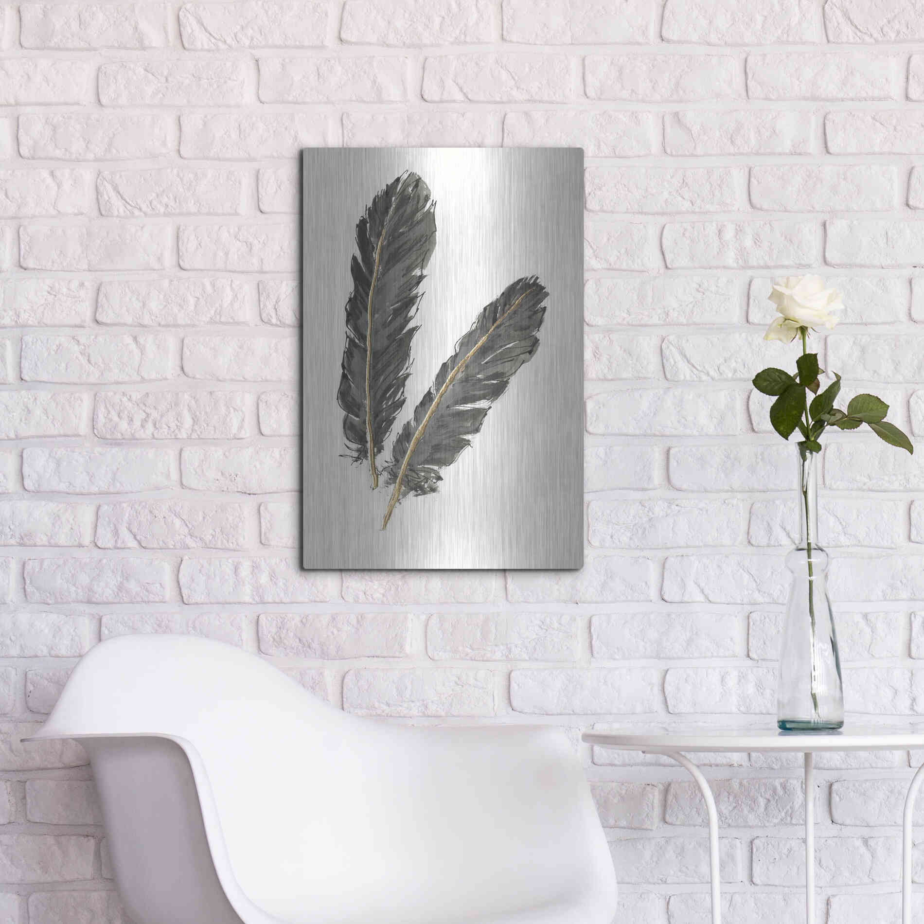 Luxe Metal Art 'Gold Feathers IV' by Chris Paschke, Metal Wall Art,16x24