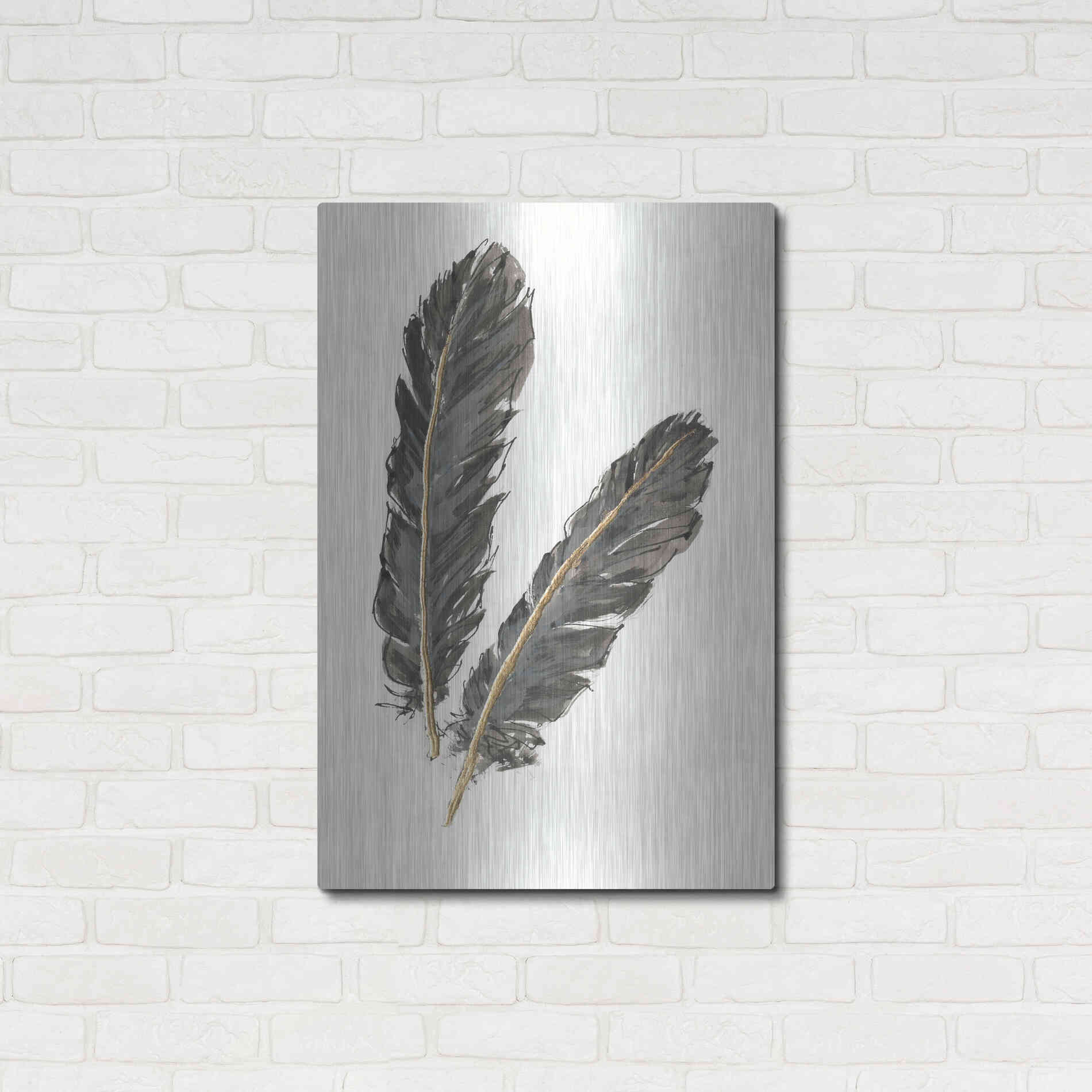 Luxe Metal Art 'Gold Feathers IV' by Chris Paschke, Metal Wall Art,24x36
