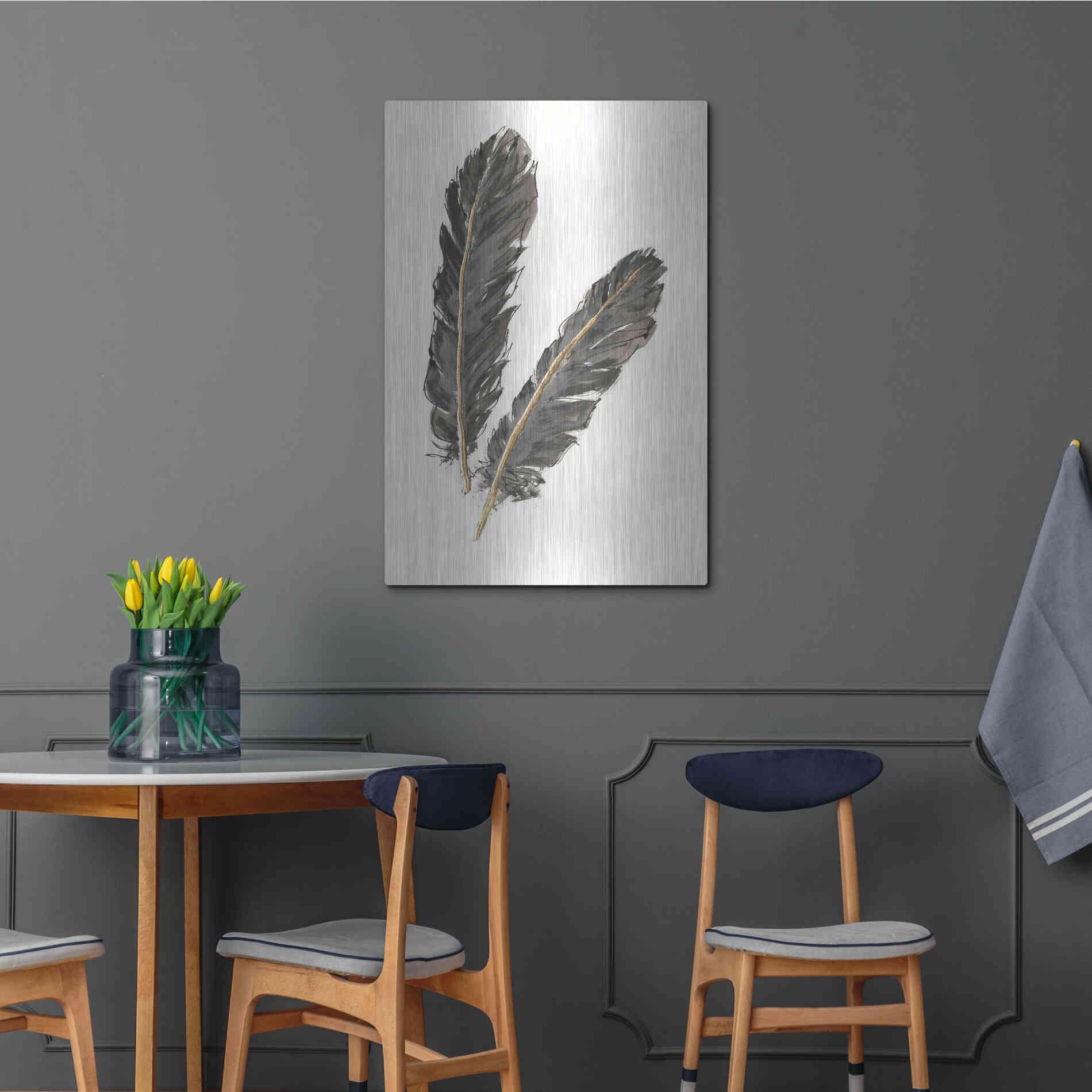 Luxe Metal Art 'Gold Feathers IV' by Chris Paschke, Metal Wall Art,24x36