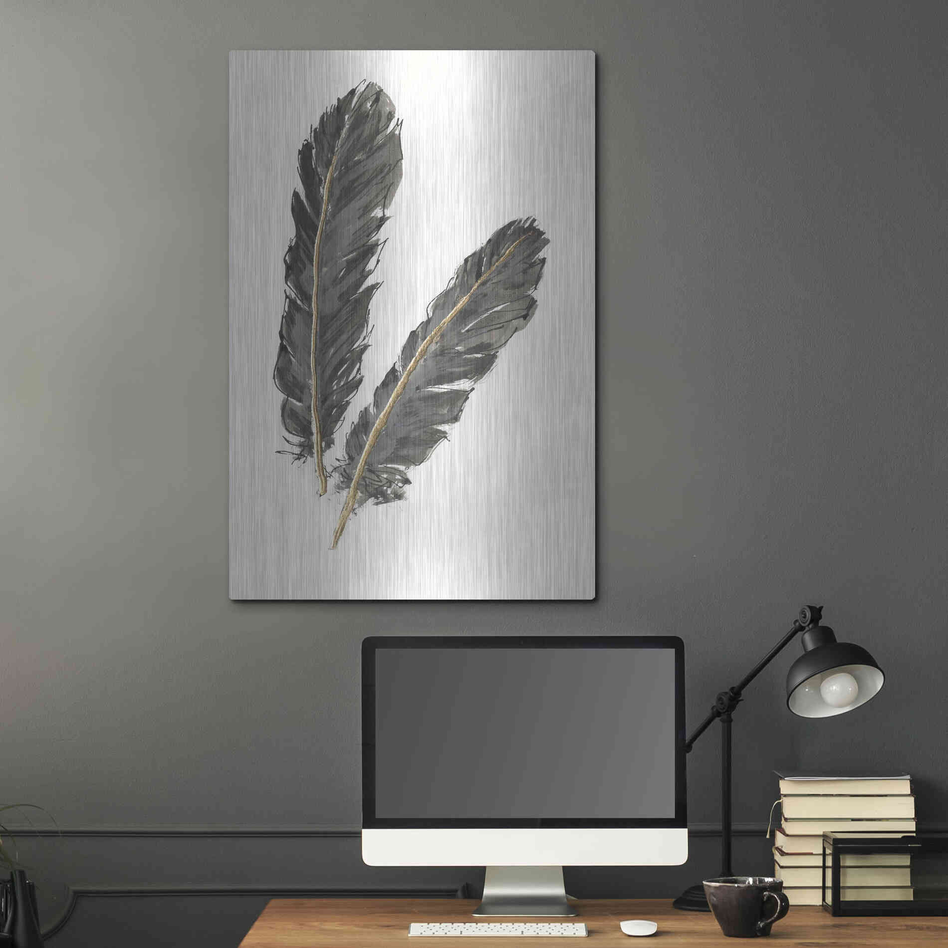 Luxe Metal Art 'Gold Feathers IV' by Chris Paschke, Metal Wall Art,24x36