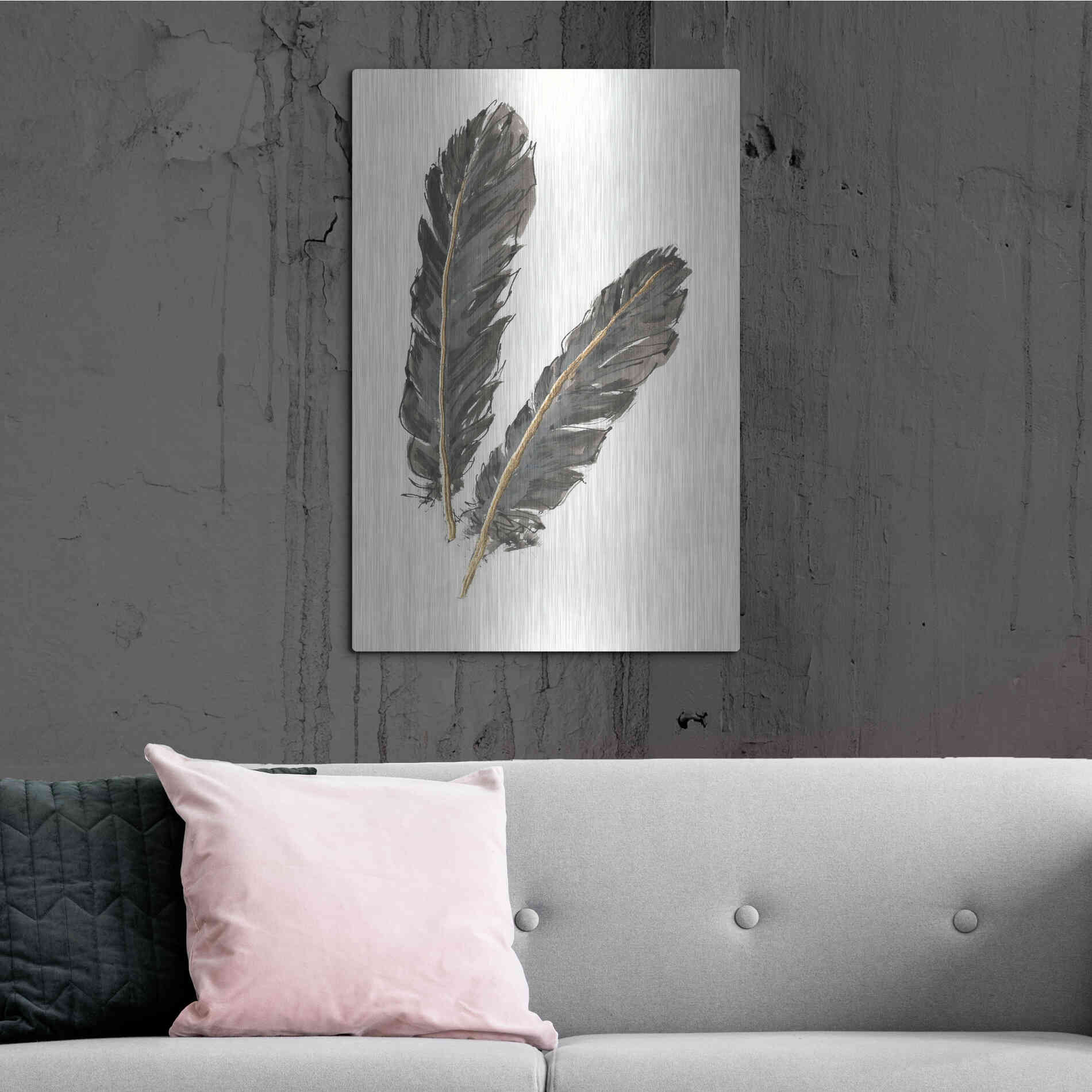 Luxe Metal Art 'Gold Feathers IV' by Chris Paschke, Metal Wall Art,24x36