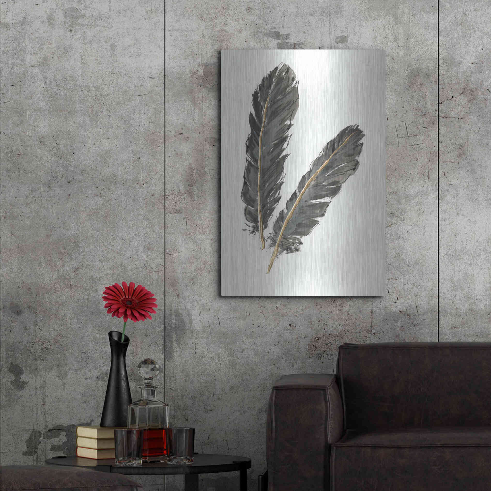 Luxe Metal Art 'Gold Feathers IV' by Chris Paschke, Metal Wall Art,24x36