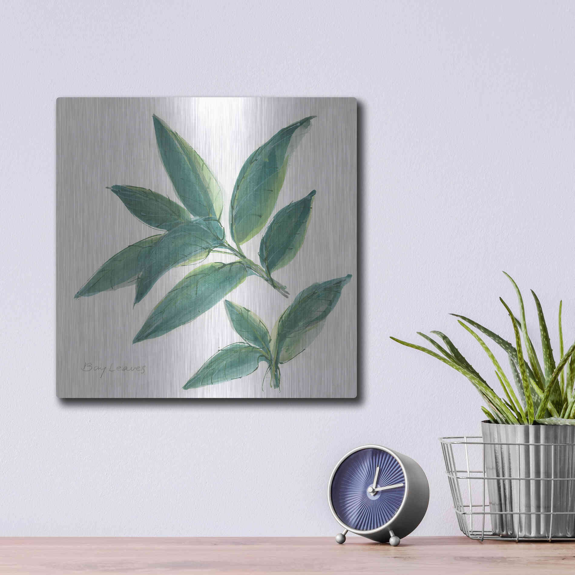 Luxe Metal Art 'Bay Leaf' by Chris Paschke, Metal Wall Art,12x12