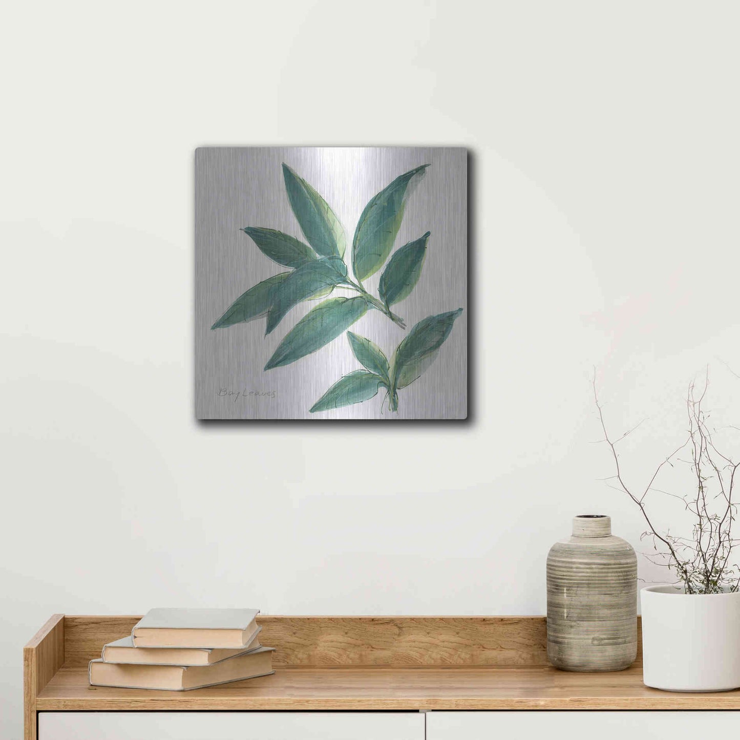Luxe Metal Art 'Bay Leaf' by Chris Paschke, Metal Wall Art,12x12