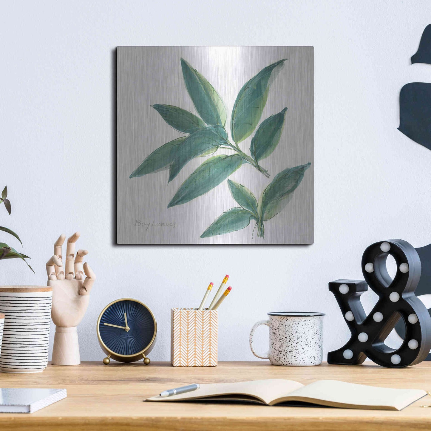 Luxe Metal Art 'Bay Leaf' by Chris Paschke, Metal Wall Art,12x12