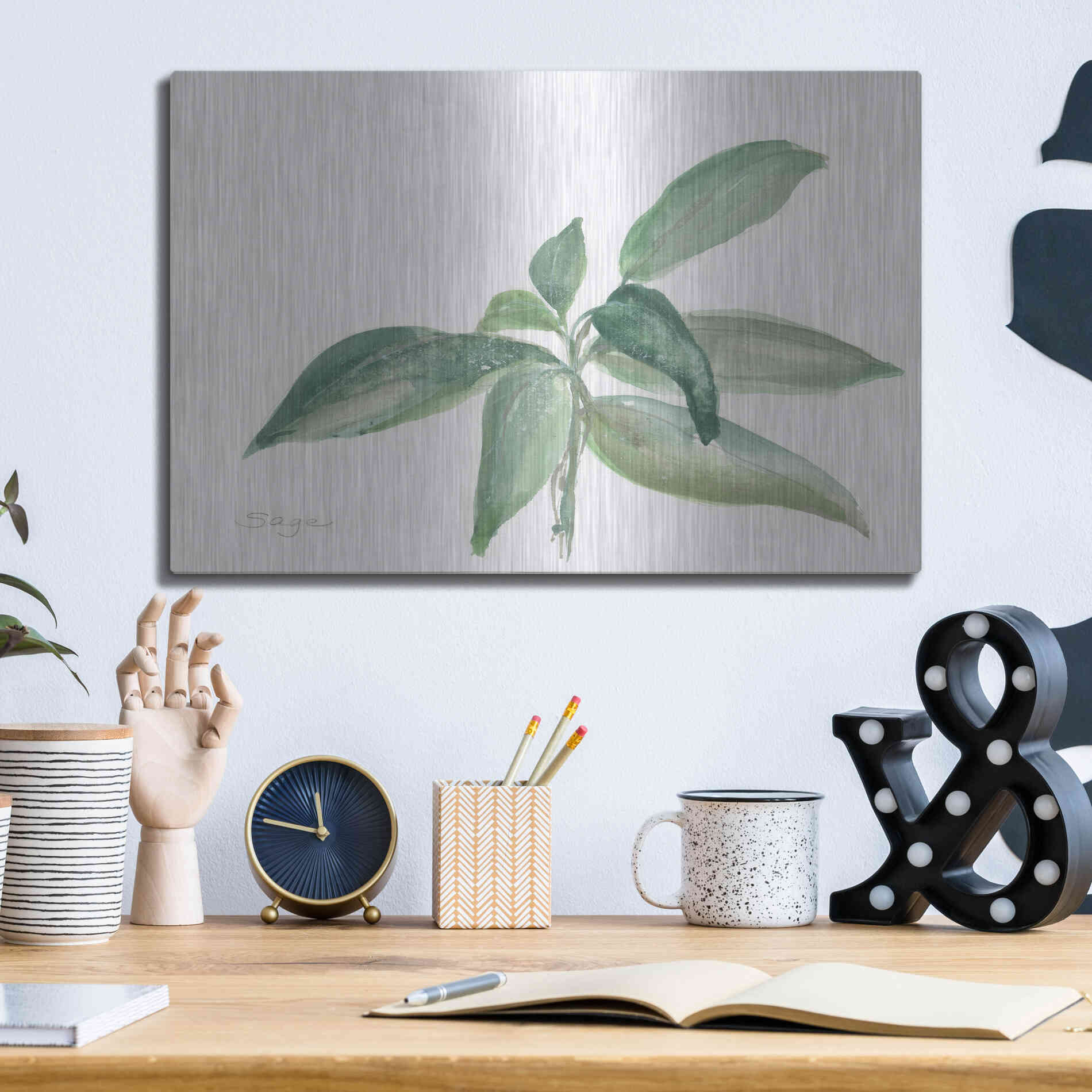 Luxe Metal Art 'Sage I' by Chris Paschke, Metal Wall Art,16x12