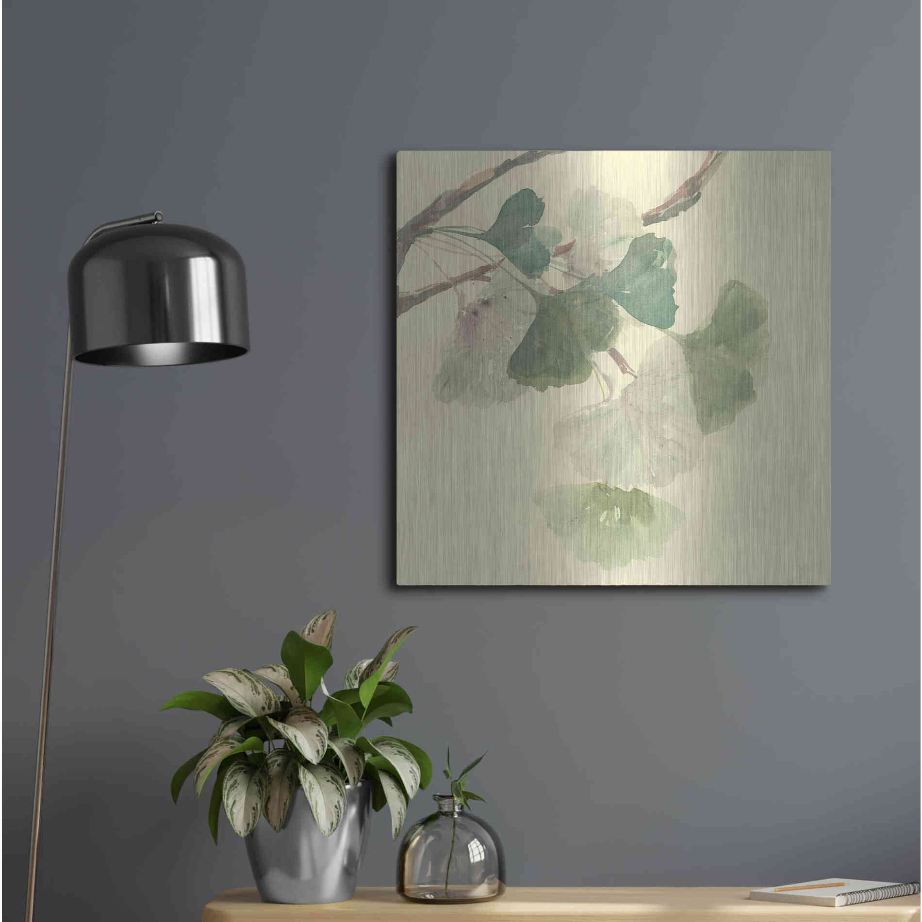 Luxe Metal Art 'Gingko Leaves I' by Chris Paschke, Metal Wall Art,24x24