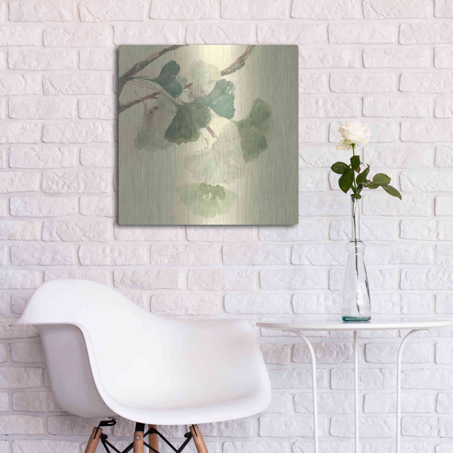 Luxe Metal Art 'Gingko Leaves I' by Chris Paschke, Metal Wall Art,24x24