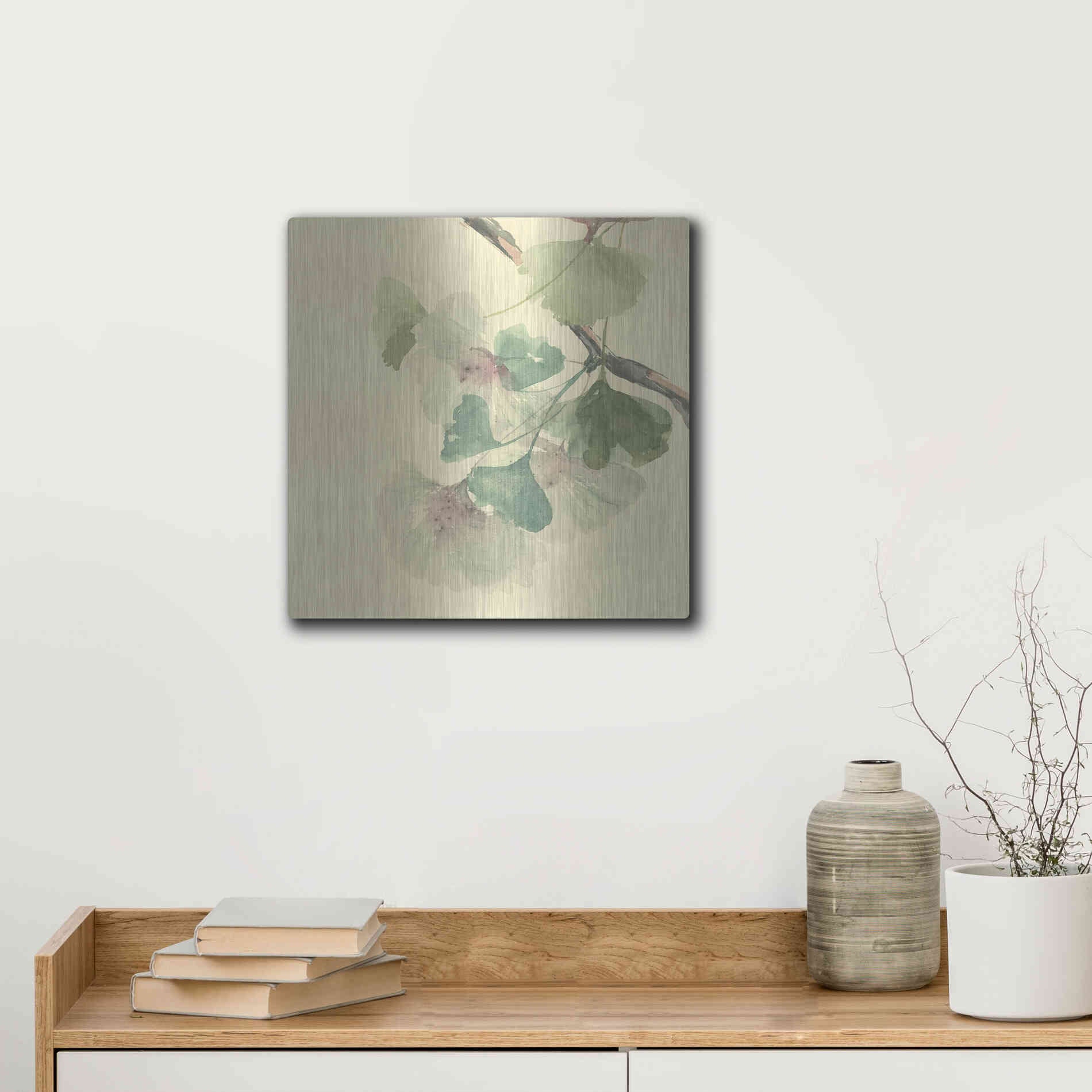 Luxe Metal Art 'Gingko Leaves II' by Chris Paschke, Metal Wall Art,12x12