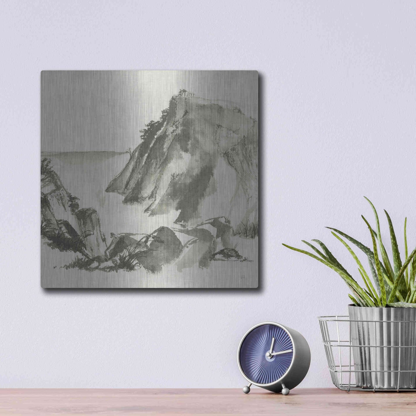 Luxe Metal Art 'Sumi Rocks Cream' by Chris Paschke, Metal Wall Art,12x12