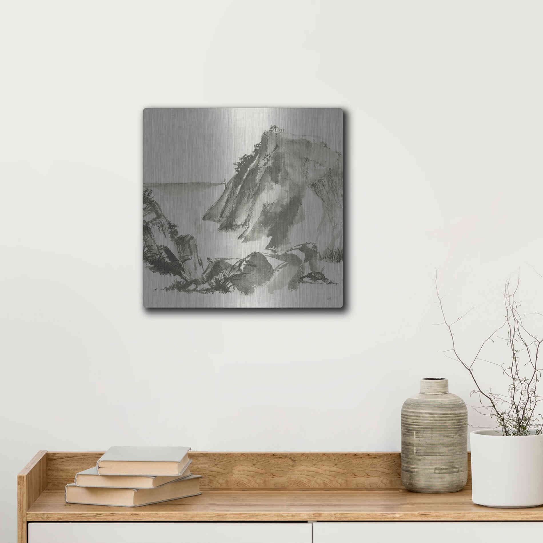 Luxe Metal Art 'Sumi Rocks Cream' by Chris Paschke, Metal Wall Art,12x12