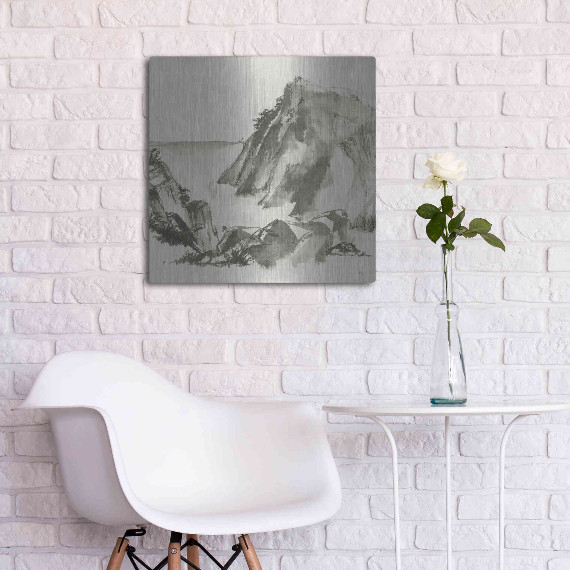 Luxe Metal Art 'Sumi Rocks Cream' by Chris Paschke, Metal Wall Art,24x24