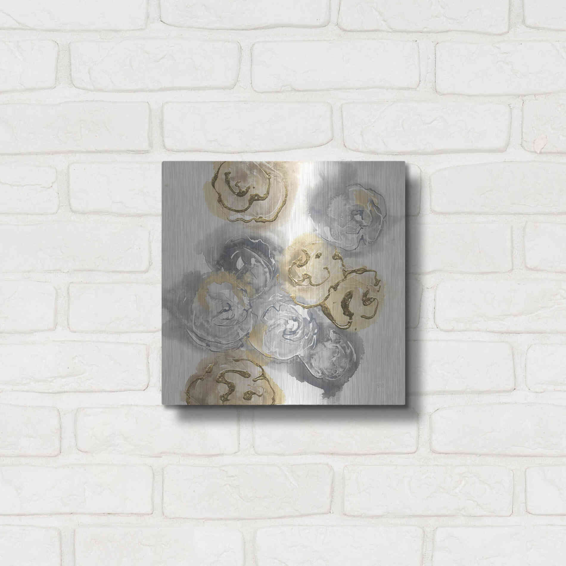 Luxe Metal Art 'Gold Edged Neutral I' by Chris Paschke, Metal Wall Art,12x12