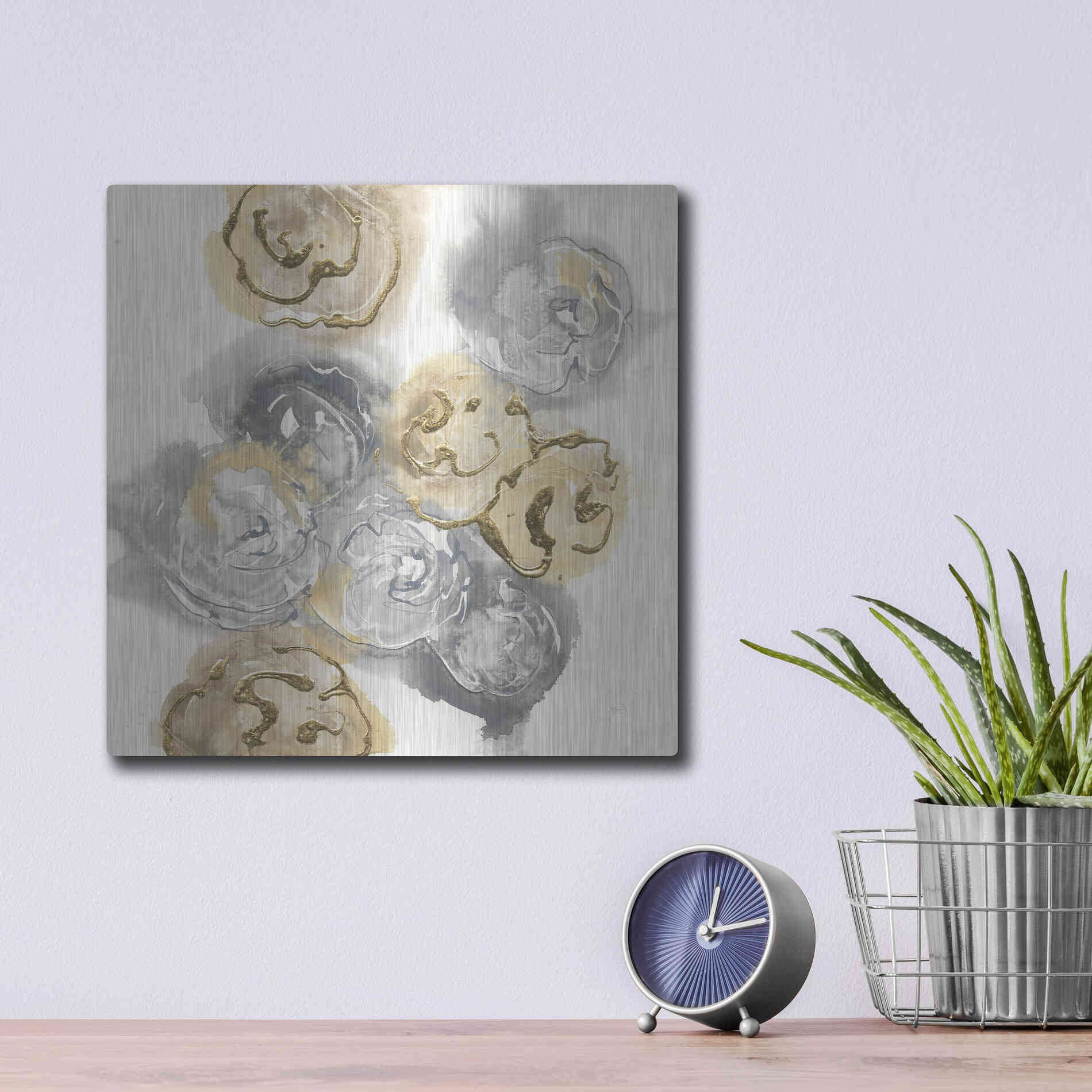 Luxe Metal Art 'Gold Edged Neutral I' by Chris Paschke, Metal Wall Art,12x12