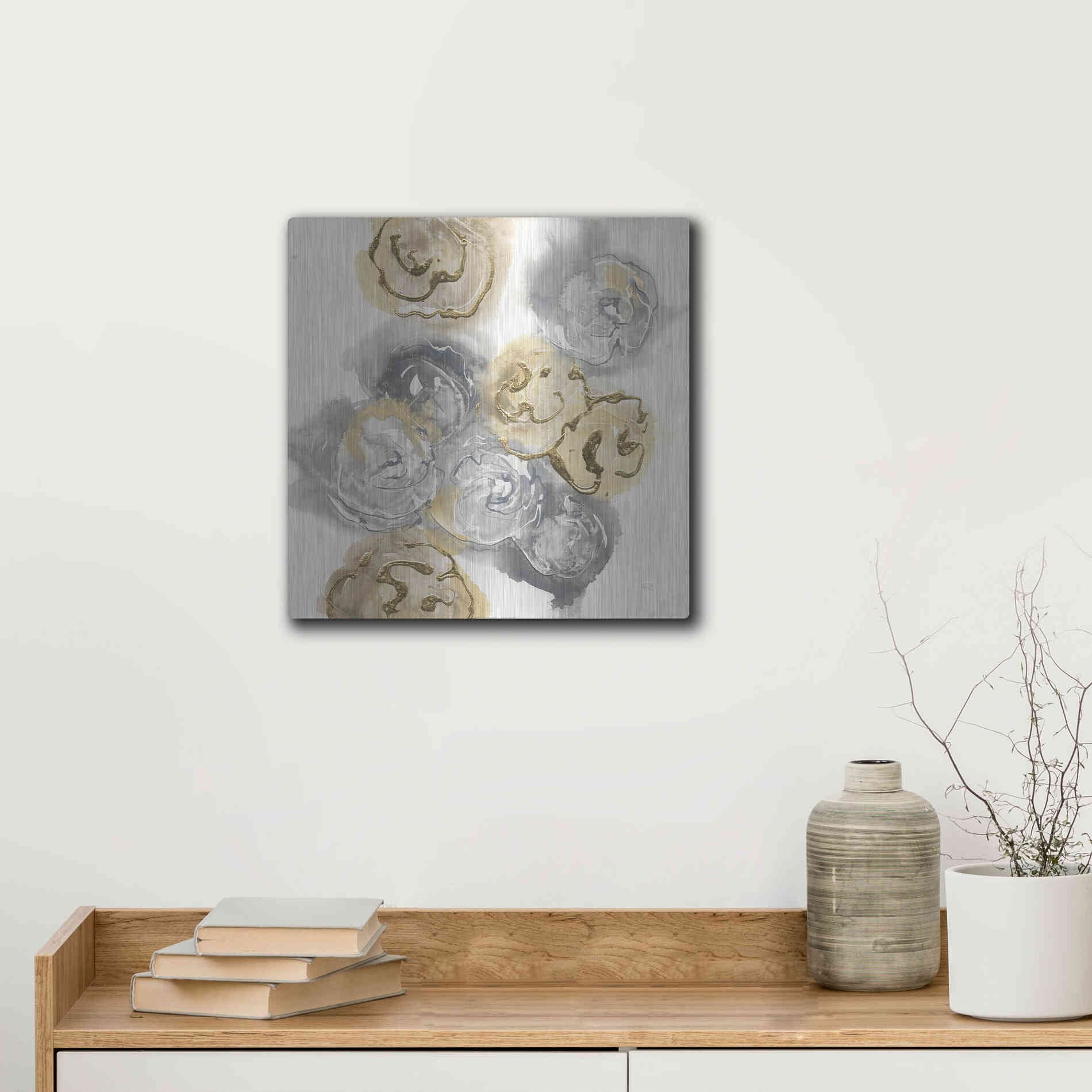 Luxe Metal Art 'Gold Edged Neutral I' by Chris Paschke, Metal Wall Art,12x12