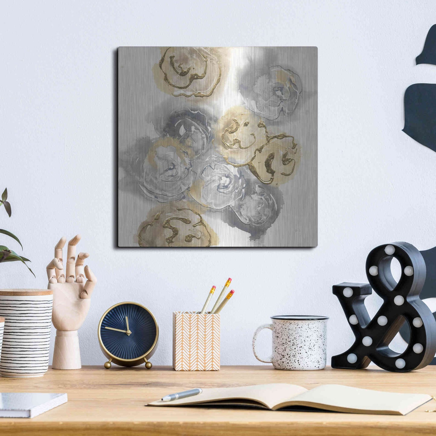 Luxe Metal Art 'Gold Edged Neutral I' by Chris Paschke, Metal Wall Art,12x12